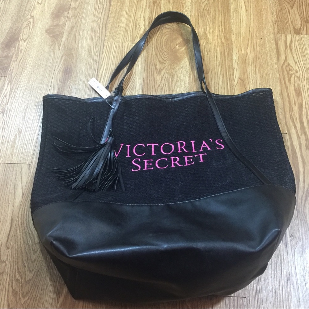 Victoria Secret Black Mesh Beach Carry All Bag New